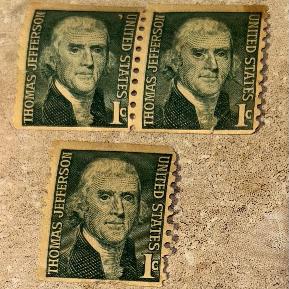 Lot of 3 Antique Thomas Jefferson 1 Cent Stamps